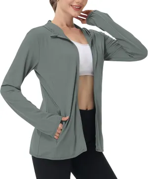 Womens UPF 50  Sun Protection Hoodie Sun Shirt Lightweight Long Sleeve Jacket UV Rash Guard Zip Front Outdoor Top