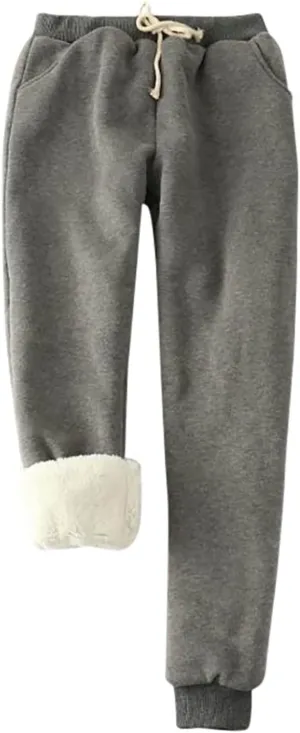 Womens Warm Sherpa Lined Sweatpants Drawstring Elastic Joggers Pants Comfy Lounge High Waist Pants