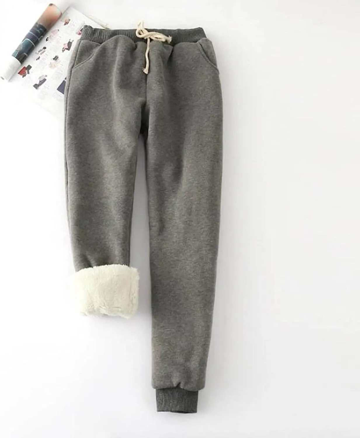 Womens Warm Sherpa Lined Sweatpants Drawstring Elastic Joggers Pants Comfy Lounge High Waist Pants