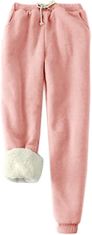 Womens Warm Sherpa Lined Sweatpants Drawstring Elastic Joggers Pants Comfy Lounge High Waist Pants