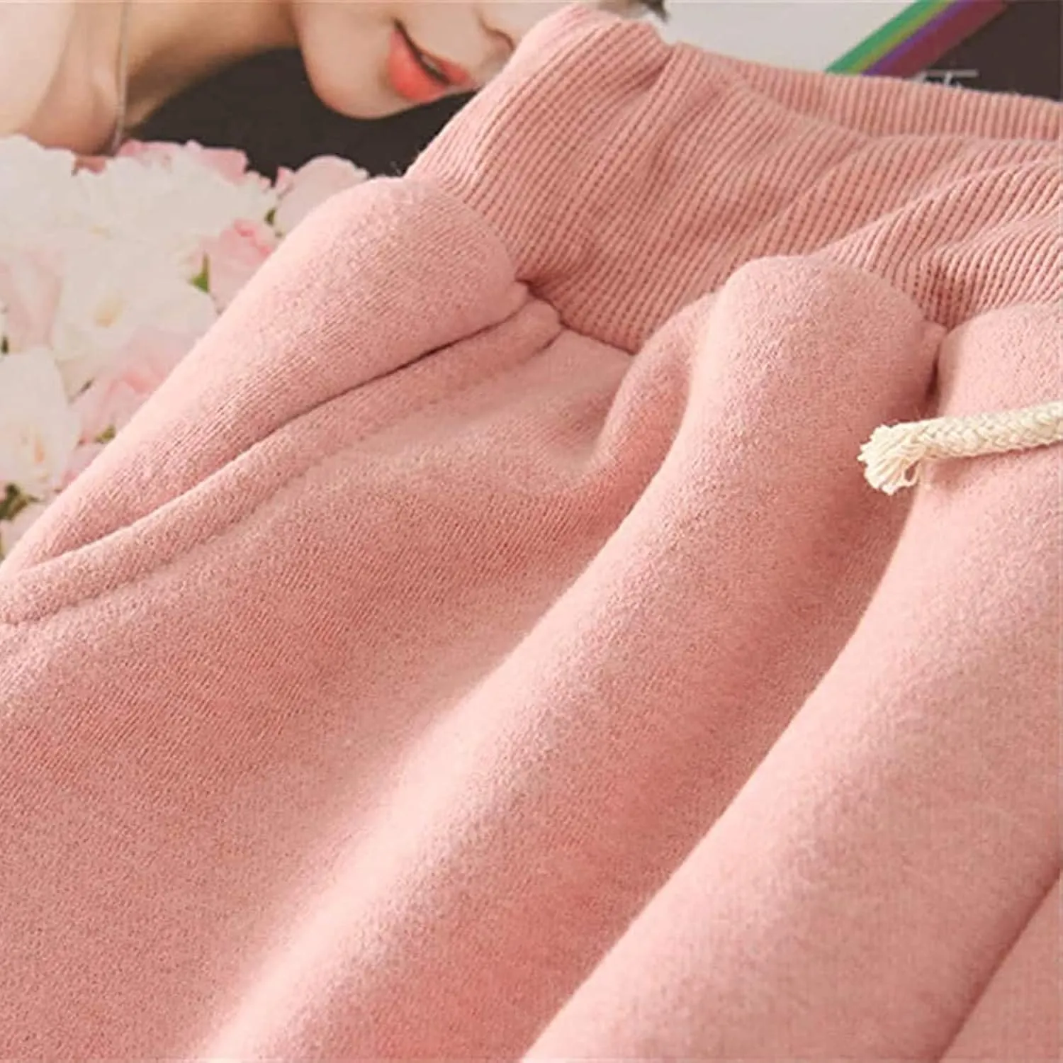 Womens Warm Sherpa Lined Sweatpants Drawstring Elastic Joggers Pants Comfy Lounge High Waist Pants