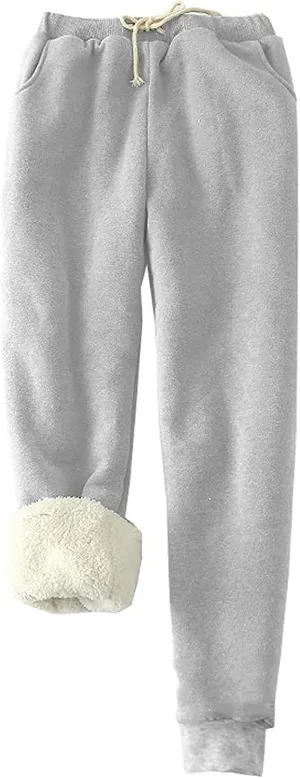 Womens Warm Sherpa Lined Sweatpants Drawstring Elastic Joggers Pants Comfy Lounge High Waist Pants