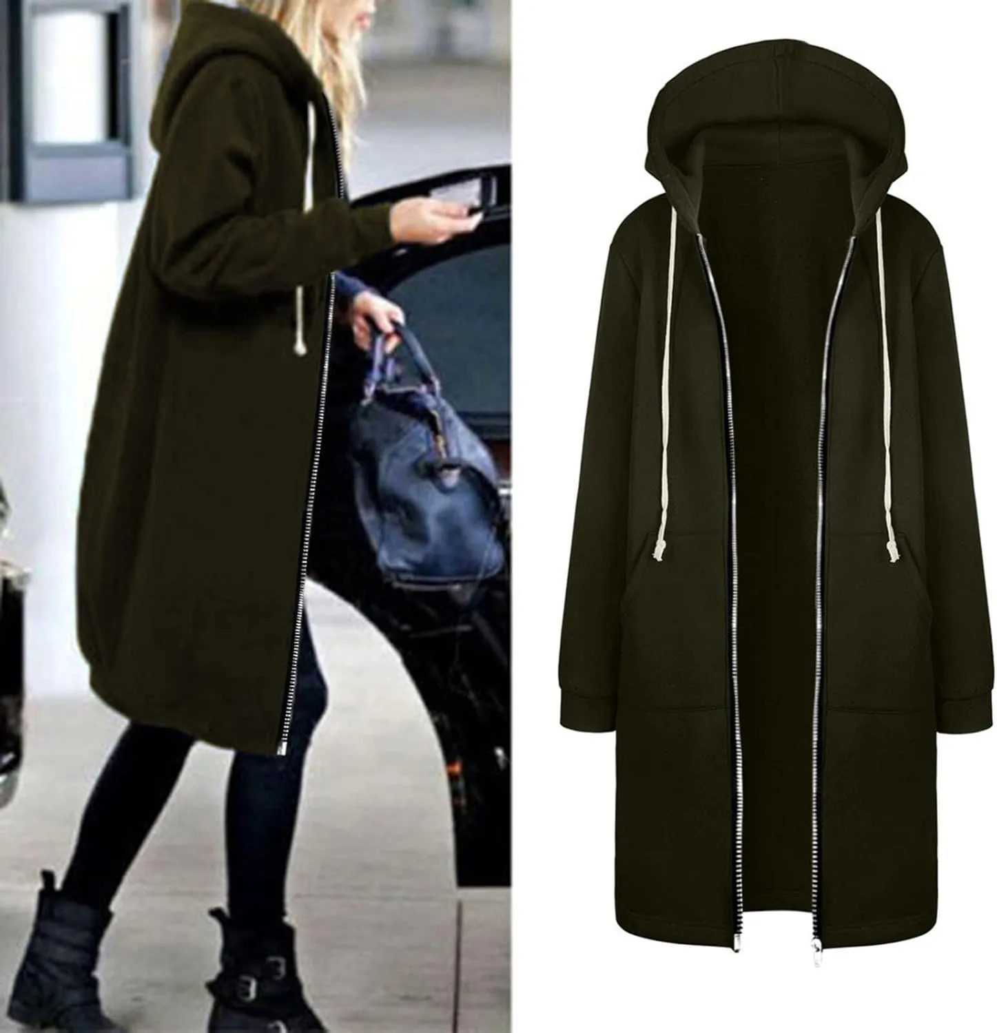 Women's Zip Up Hoodies Oversized Fleece Open Front Hooded Long Sweatshirts Casual Long Sleeve 2024 Fall Jacket Coat