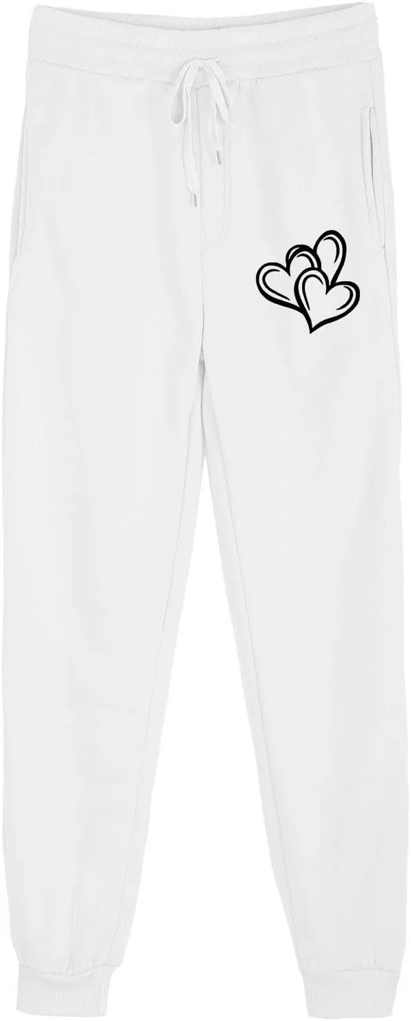 Workout Pants Women Trendy Heart Print Cinch Bottom Casual Pants High Waist Drawstring Jogger Sweatpants with Pockets