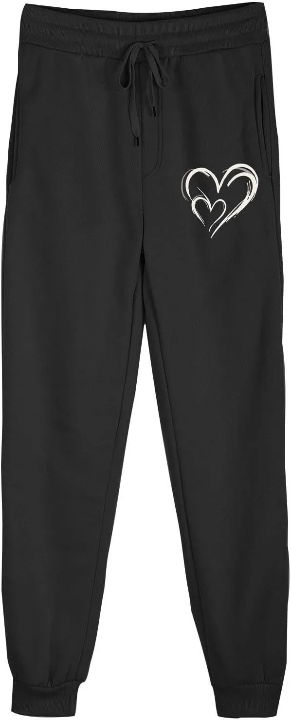 Workout Pants Women Trendy Heart Print Cinch Bottom Casual Pants High Waist Drawstring Jogger Sweatpants with Pockets
