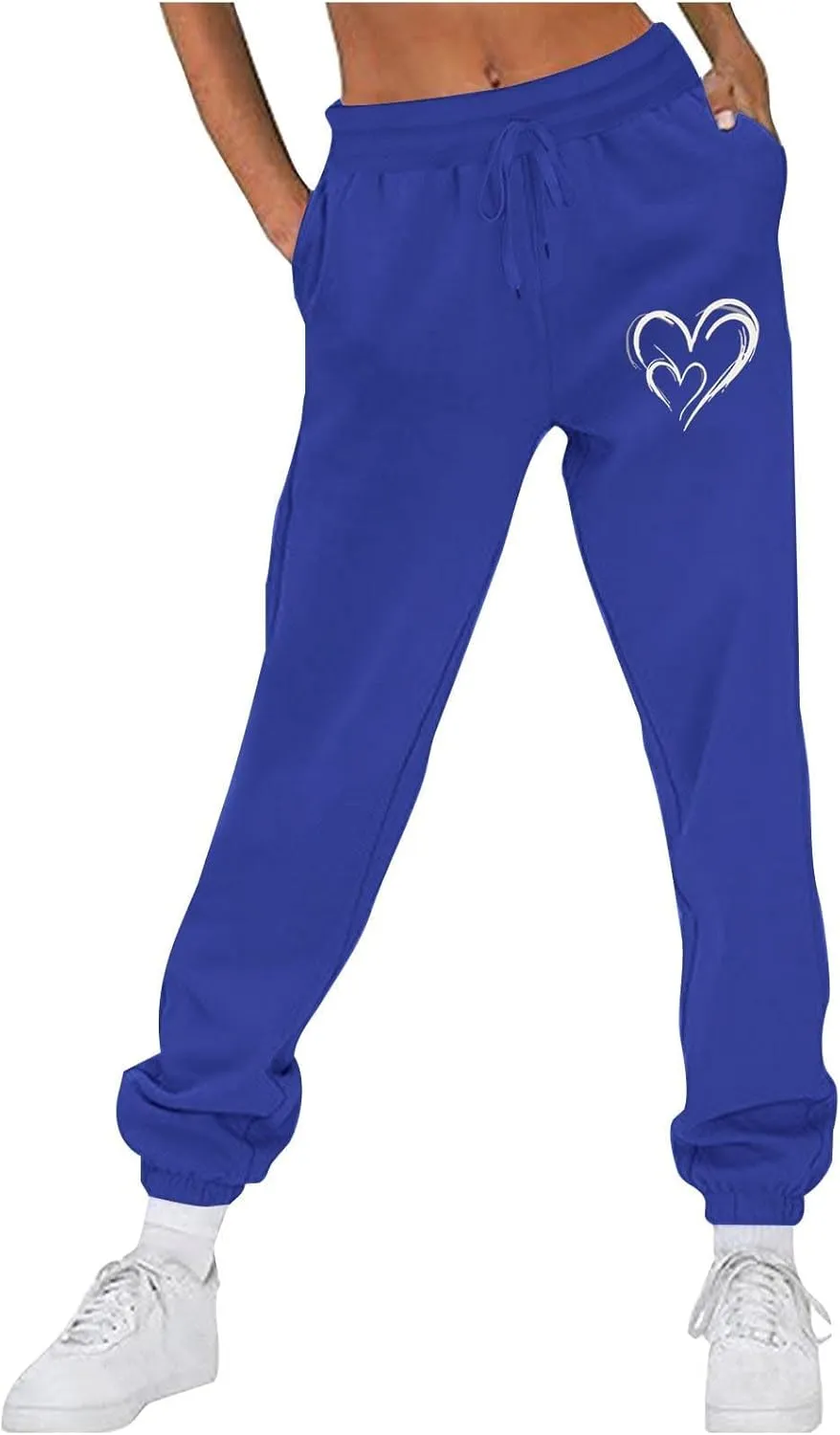Workout Pants Women Trendy Heart Print Cinch Bottom Casual Pants High Waist Drawstring Jogger Sweatpants with Pockets