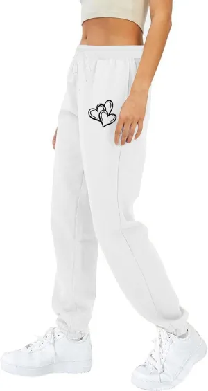 Workout Pants Women Trendy Heart Print Cinch Bottom Casual Pants High Waist Drawstring Jogger Sweatpants with Pockets