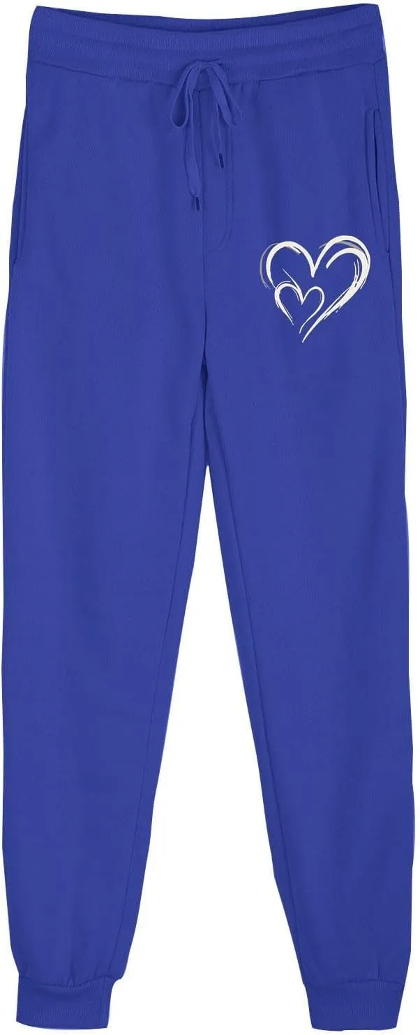 Workout Pants Women Trendy Heart Print Cinch Bottom Casual Pants High Waist Drawstring Jogger Sweatpants with Pockets