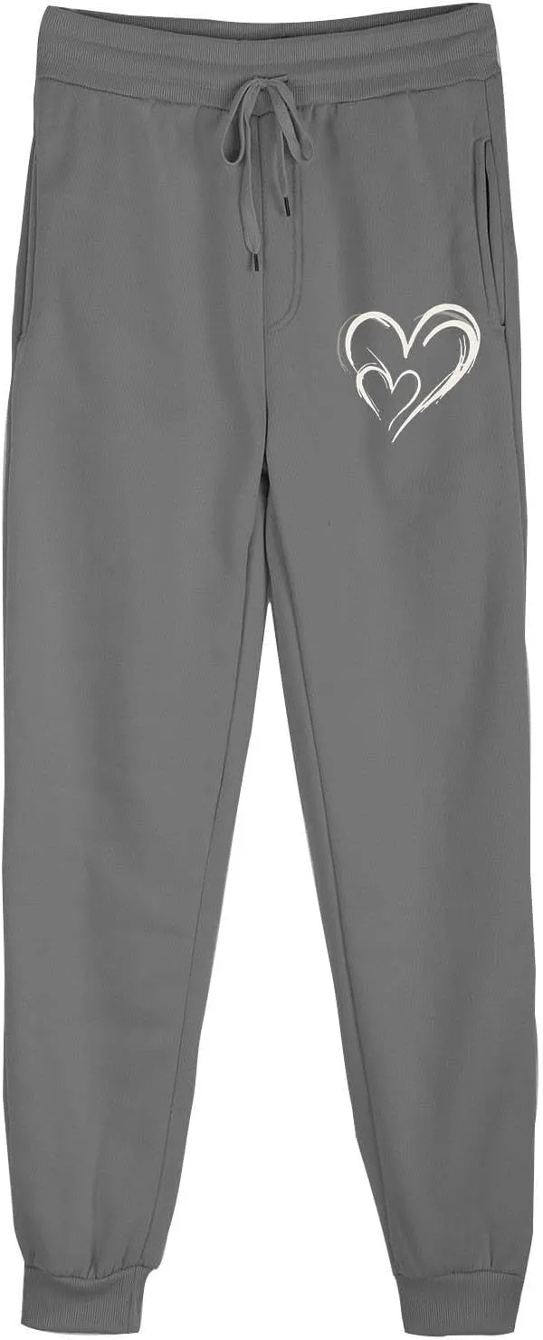 Workout Pants Women Trendy Heart Print Cinch Bottom Casual Pants High Waist Drawstring Jogger Sweatpants with Pockets