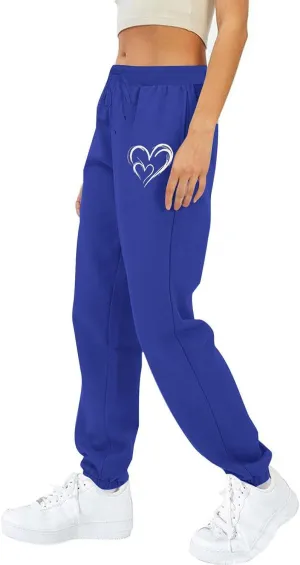 Workout Pants Women Trendy Heart Print Cinch Bottom Casual Pants High Waist Drawstring Jogger Sweatpants with Pockets