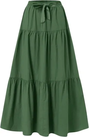 XOWRTE Women's 2025 Bohemian Long Skirts Flowy High Waist A Line Maxi Skirts for Women Summer Pleated Mini Skirts