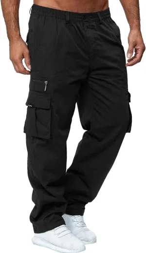 XUETON Men's Outdoor Hiking Ripstop Cargo Pants Multi-Pocket Work Utility Pants Straight Leg Open Bottom Cargo Trousers