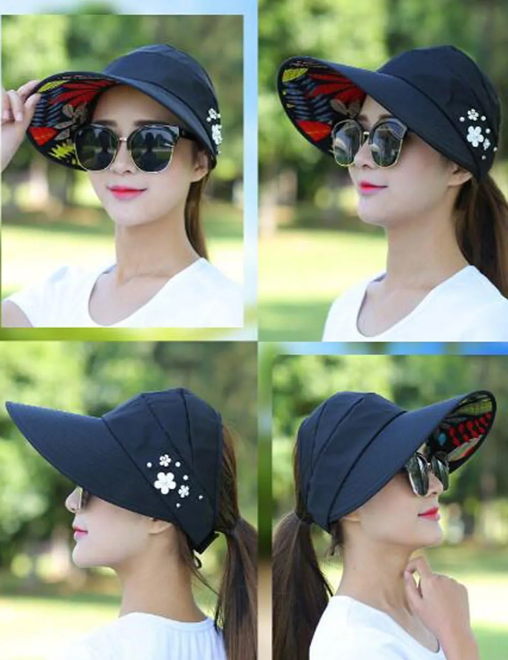 YEKEYI Sun Hats Women Summer Hat Outdoor UV Protection Wide Large Brim Cap Beach Visor Caps Foldable (Nave)