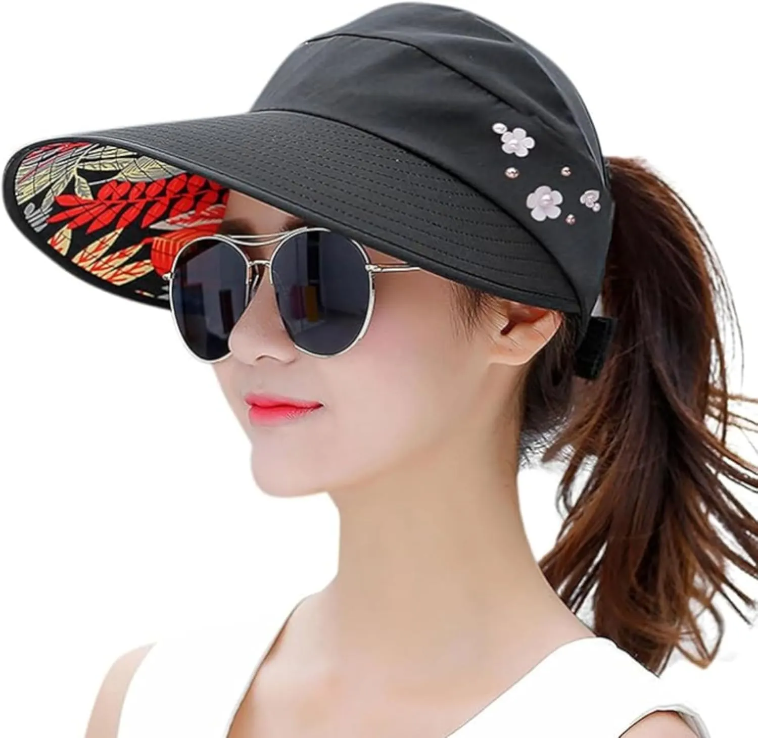 YEKEYI Sun Hats Women Summer Hat Outdoor UV Protection Wide Large Brim Cap Beach Visor Caps Foldable (Nave)