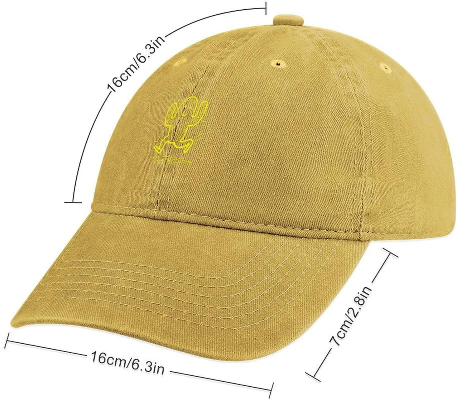 Yellow Active Human Unisex Adult Baseball Cap Curved Brim Sun Caps of Sports Denim Freely Adjustable