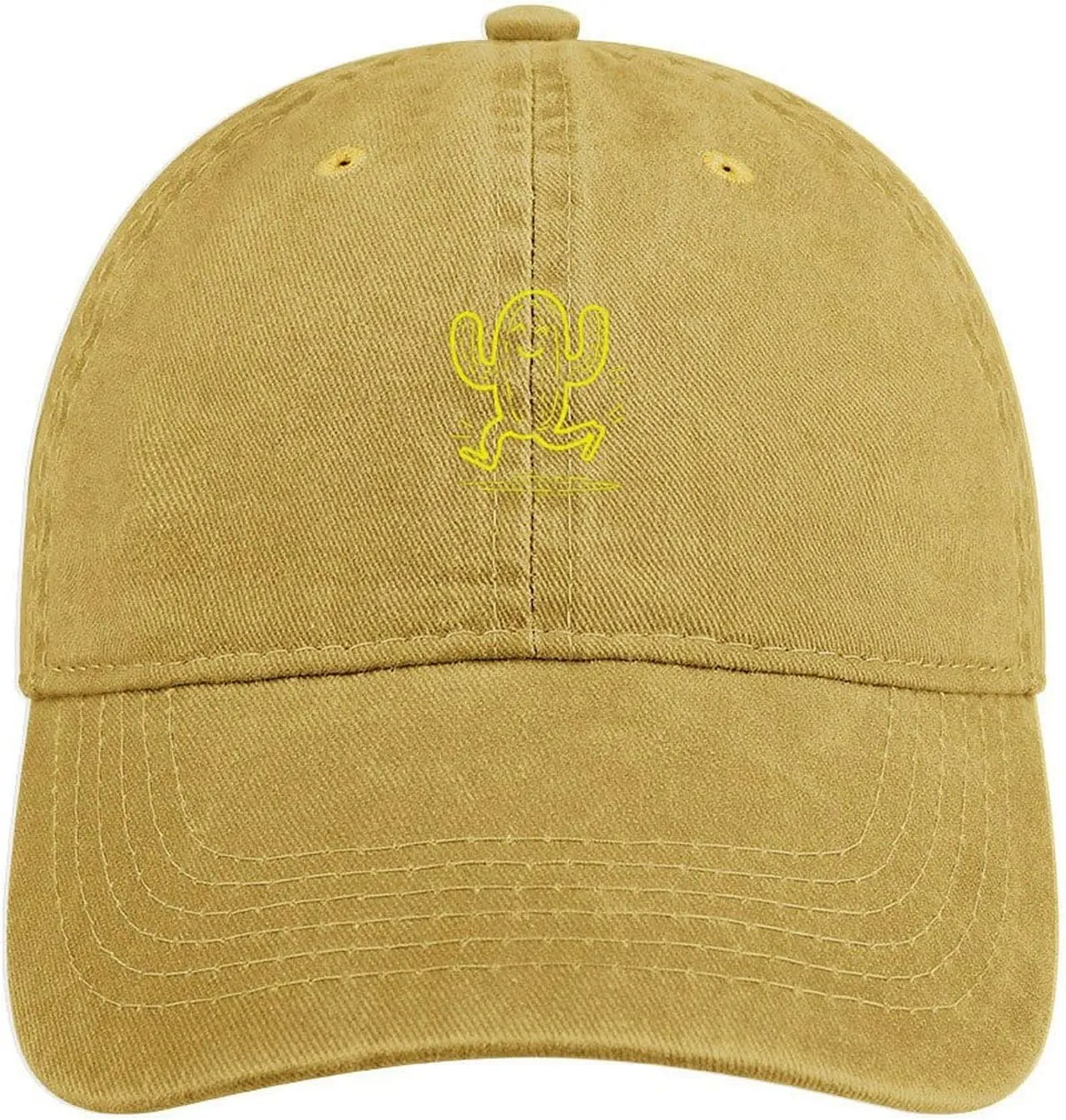 Yellow Active Human Unisex Adult Baseball Cap Curved Brim Sun Caps of Sports Denim Freely Adjustable