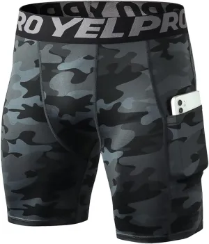 Yuerlian Compression Shorts Men with Pocket Spandex Sport Shorts Athletic Workout Running Performance Baselayer Underwear