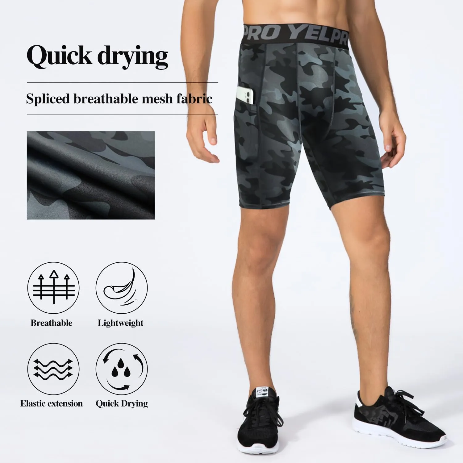Yuerlian Compression Shorts Men with Pocket Spandex Sport Shorts Athletic Workout Running Performance Baselayer Underwear