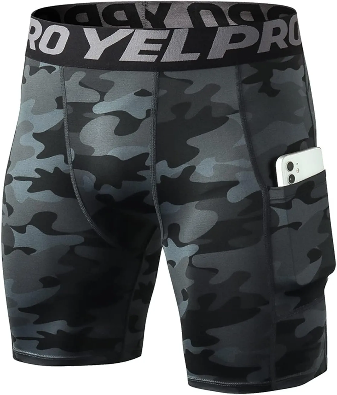Yuerlian Compression Shorts Men with Pocket Spandex Sport Shorts Athletic Workout Running Performance Baselayer Underwear