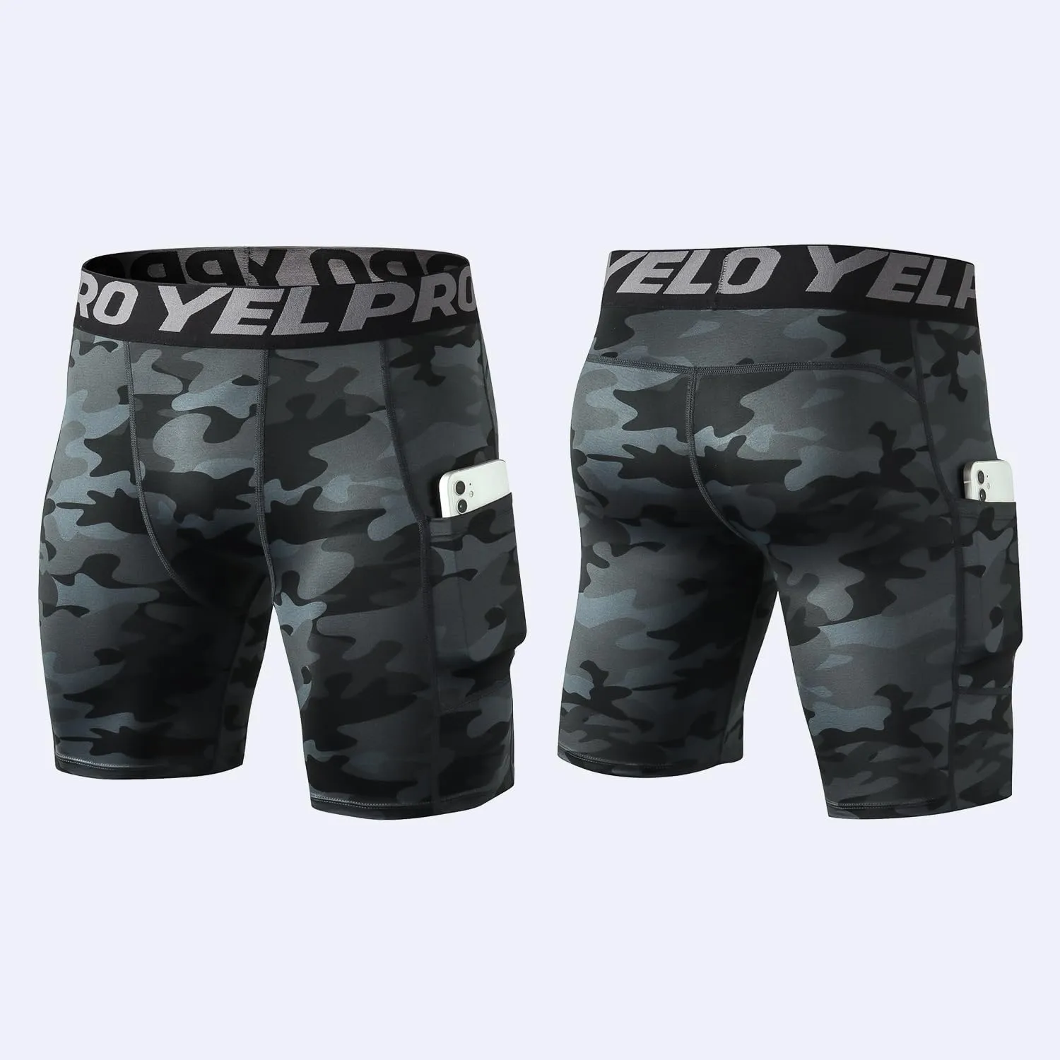 Yuerlian Compression Shorts Men with Pocket Spandex Sport Shorts Athletic Workout Running Performance Baselayer Underwear