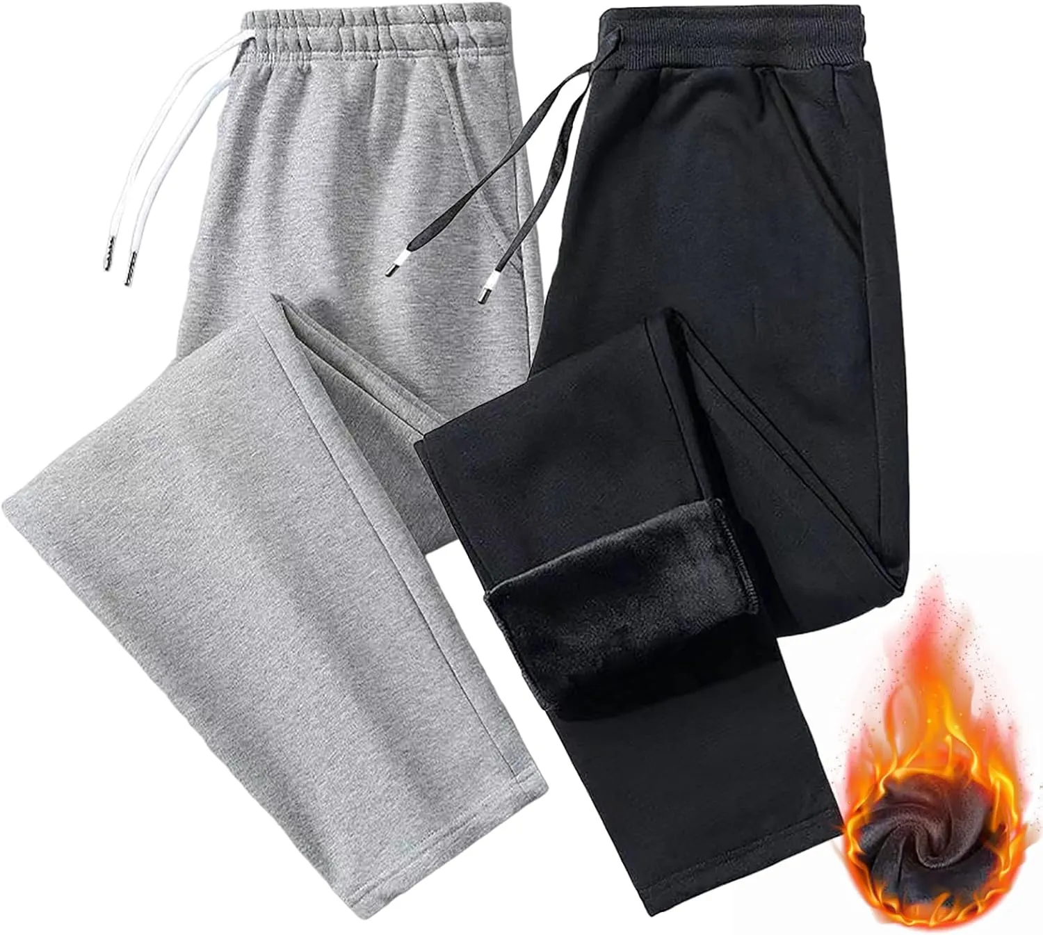ZHIFANXN 2 Pack Fleece Lined Sweatpants Women Joggers for Women with Pockets High Waisted Thermal Winter Warm Pants for Snow