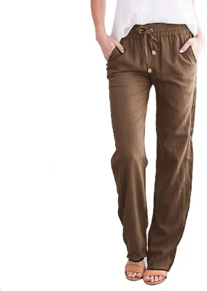 ZOCAVIA Women's Casual Linen Long Pants Drawstring Loose Fit Style Summer Baggy Sports Trousers with Pocke