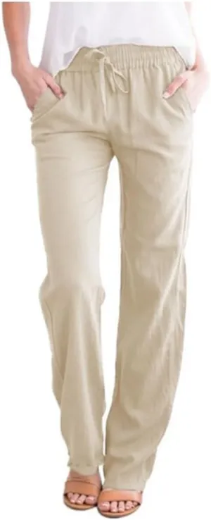 ZOCAVIA Women's Casual Linen Long Pants Drawstring Loose Fit Style Summer Baggy Sports Trousers with Pocke